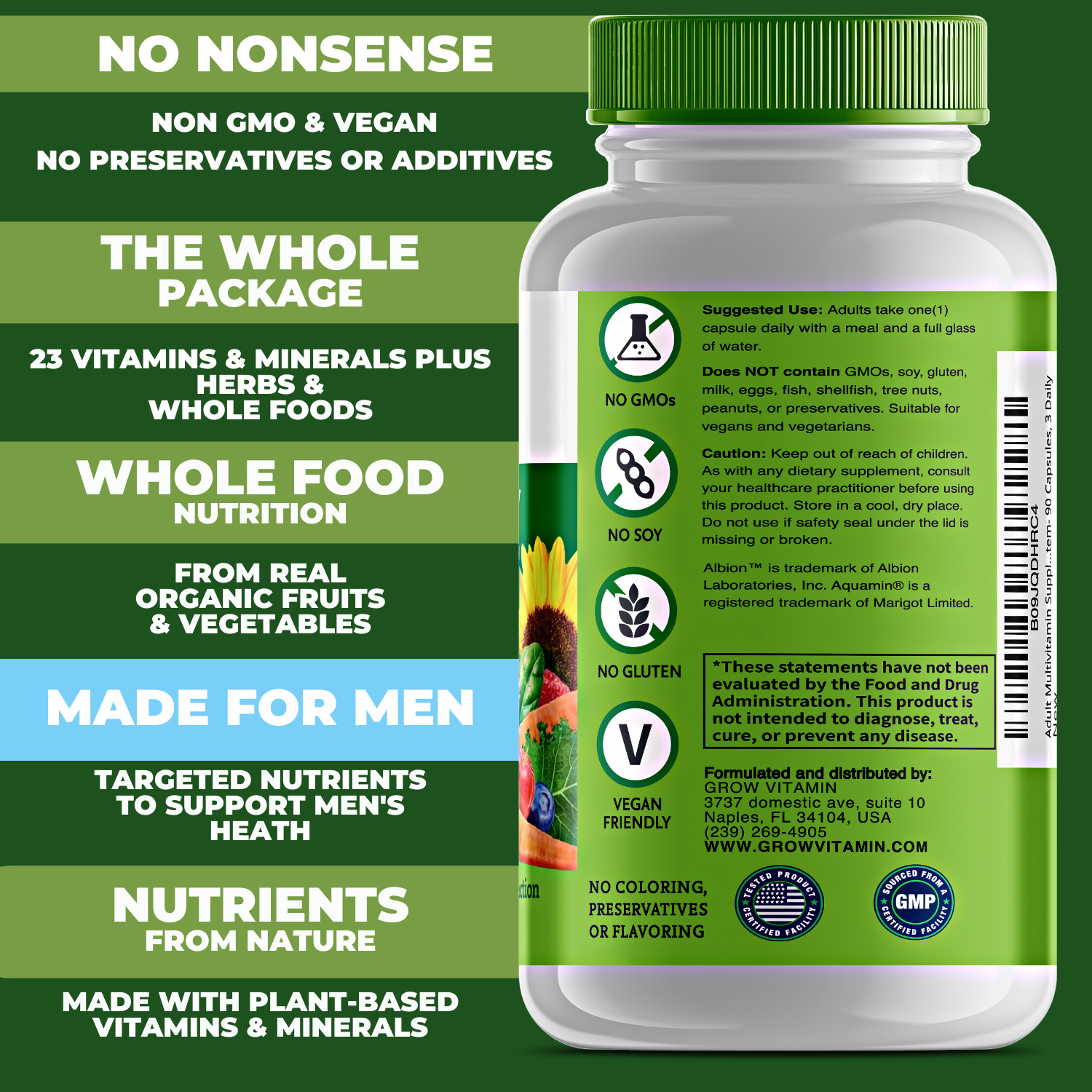 MiracleMult MEGA MultiVitamin and Minerals FOR MEN, with Whole Foods