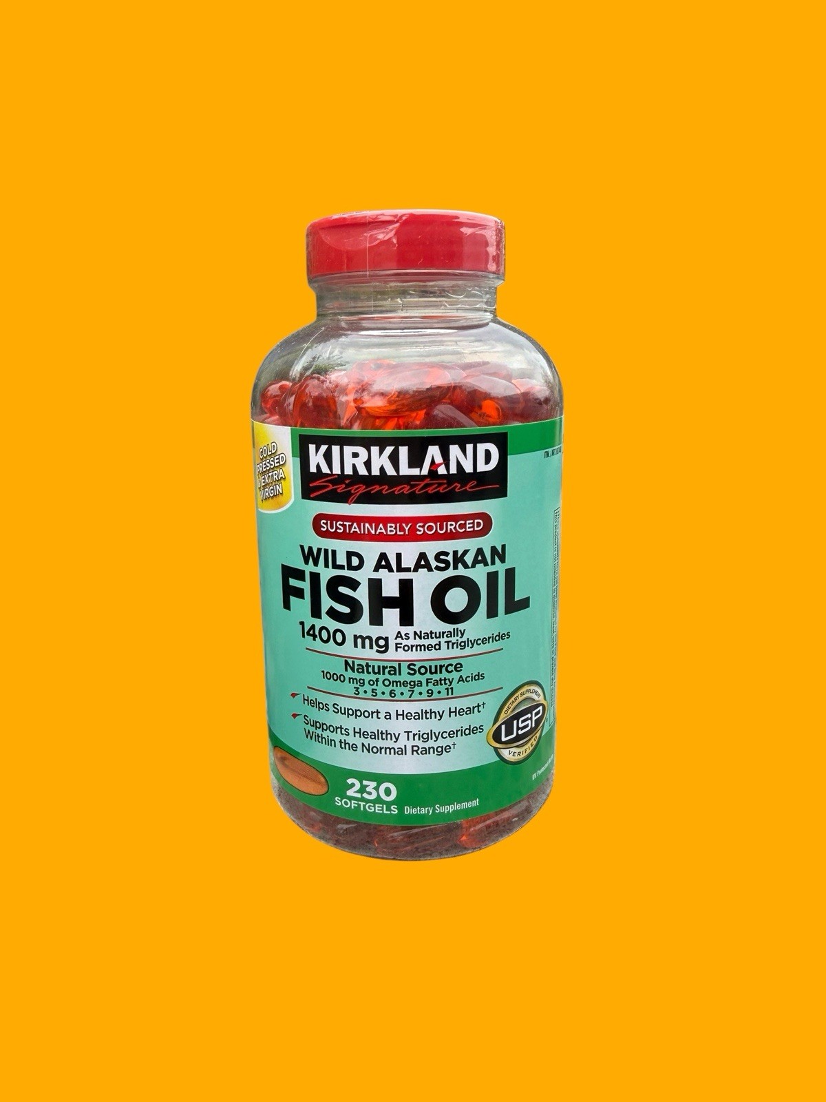Kirkland Signature Wild Alaskan Fish Oil 1400mg 230 Softgels Gluten Free