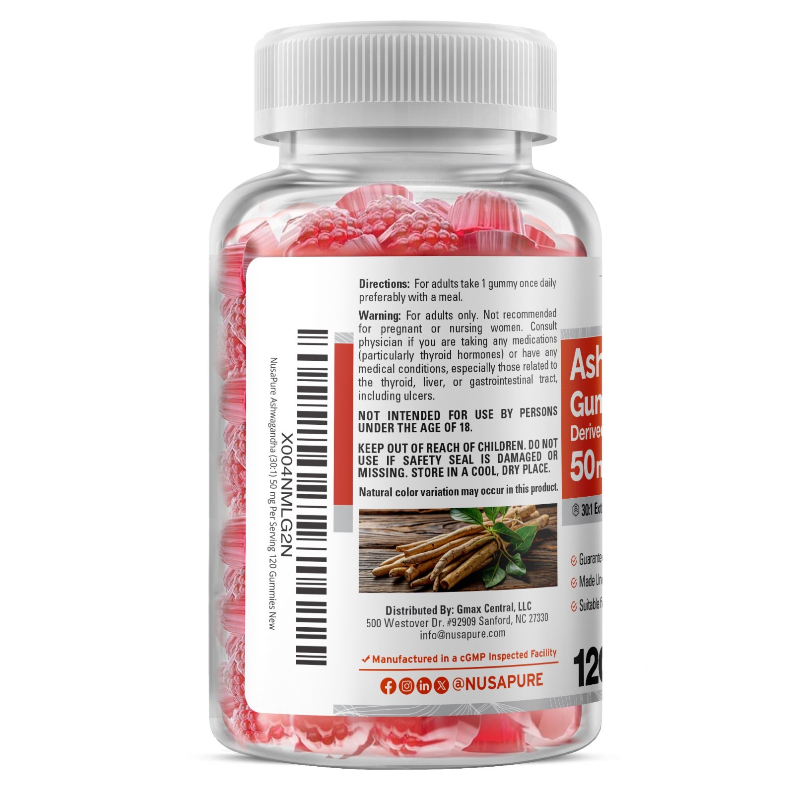 NusaPure Ashwagandha Root 30:1 Extract 1,500 mg 120 Gummies Non-GMO