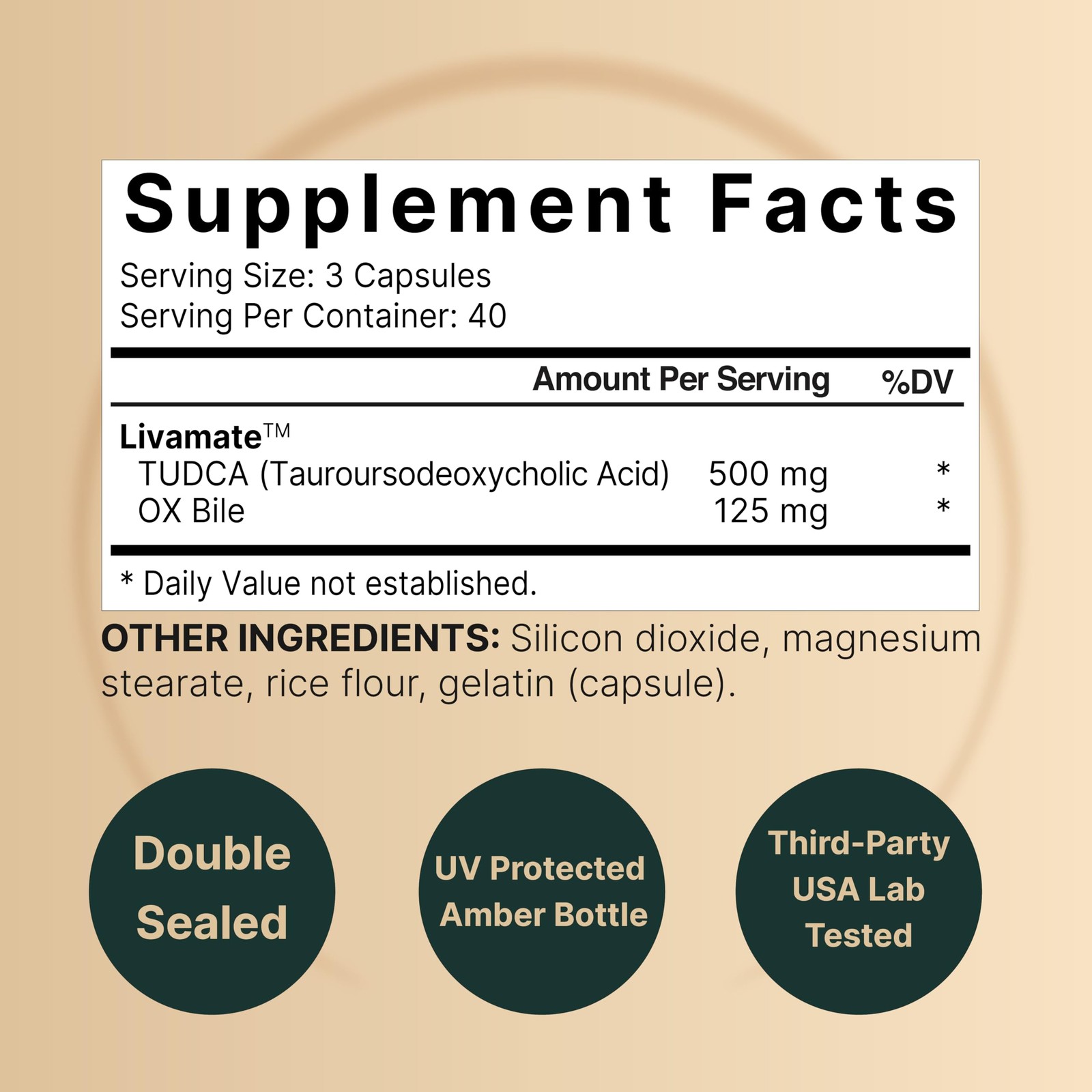 TUDCA 500mg with OX Bile 125mg Per Serving, 120 120 Count (Pack of 1)