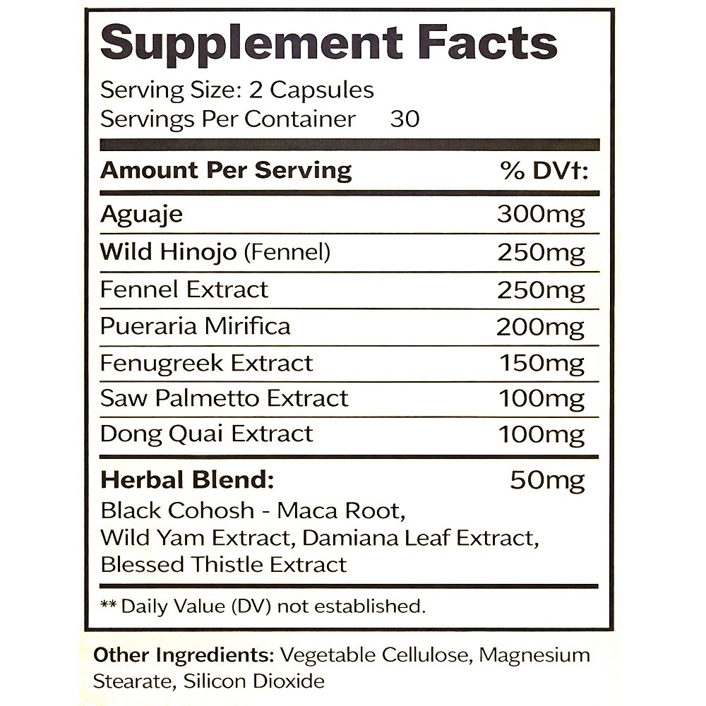 Aguaje + Black Maca + Fenugreek – Natural Glute, Hip & Curve Enhancer – 300 Caps