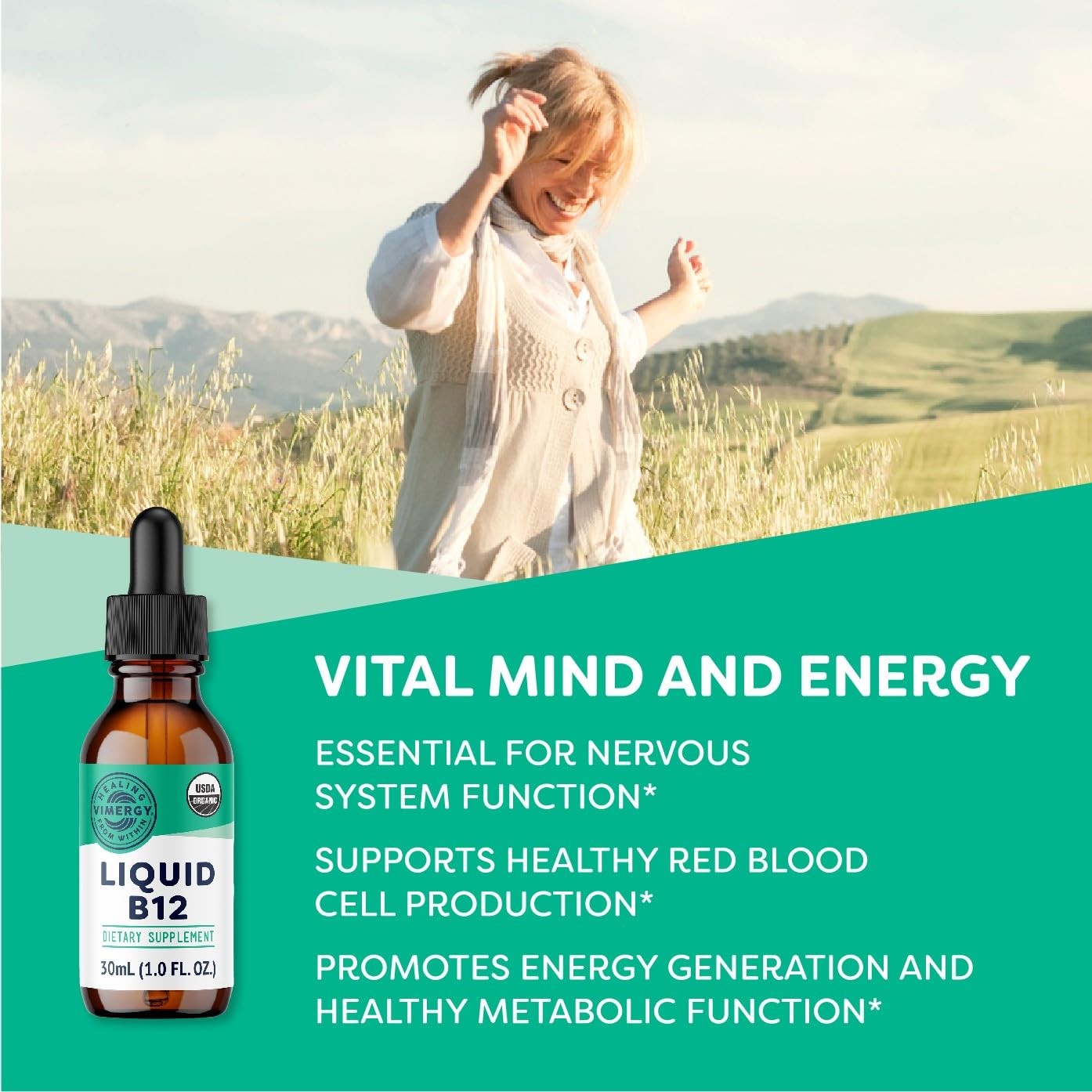 Vimergy USDA Organic Liquid Vitamin B12 Supplement 2500 1 Fl Oz (Pack of 1)