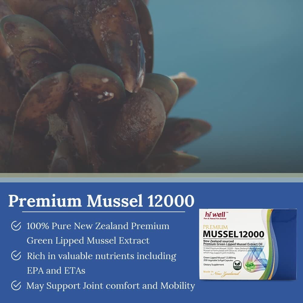 Hi well New Zealand Green Lipped Mussel Oil 12000 mg 200 caps (5 Pack)