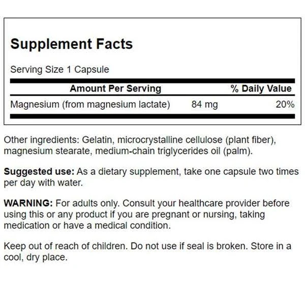 Brandywine Magnesium L-lactate Dihydrate SR 84mg Caplet 60 Count Pack of 2