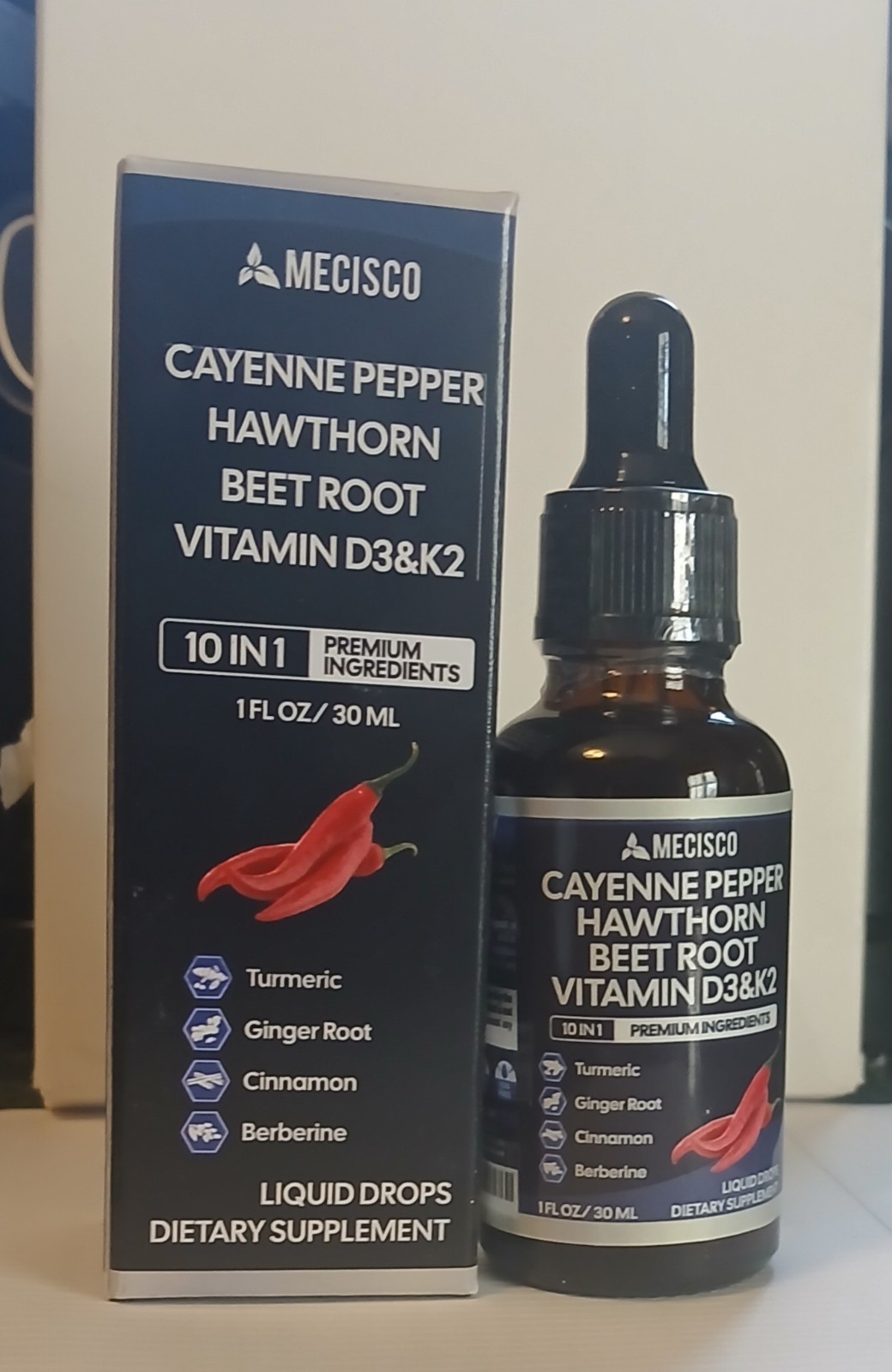 Mecisco Cayenne Pepper Hawthorn Beet Root D3 K2 Liquid Drops 1 fl oz Supplement