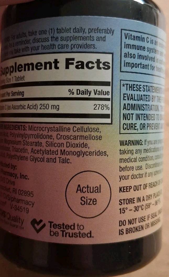 Two New CVS Health Vitamin C 100 Count Tablets-250 mg & 500 mg Exp 06/27 & 08/27