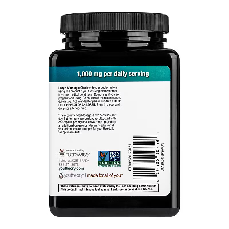 Ashwagandha KSM-66 Capsules 150 Ct Youtheory Vegetarian Supplement EXP:08/2027