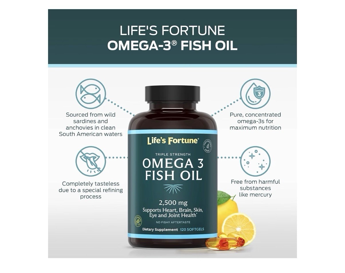 Life’s Fortune Omega 3 Fish Oil 2500 mg Heart Brain Skin Eye Joint Health 120sg