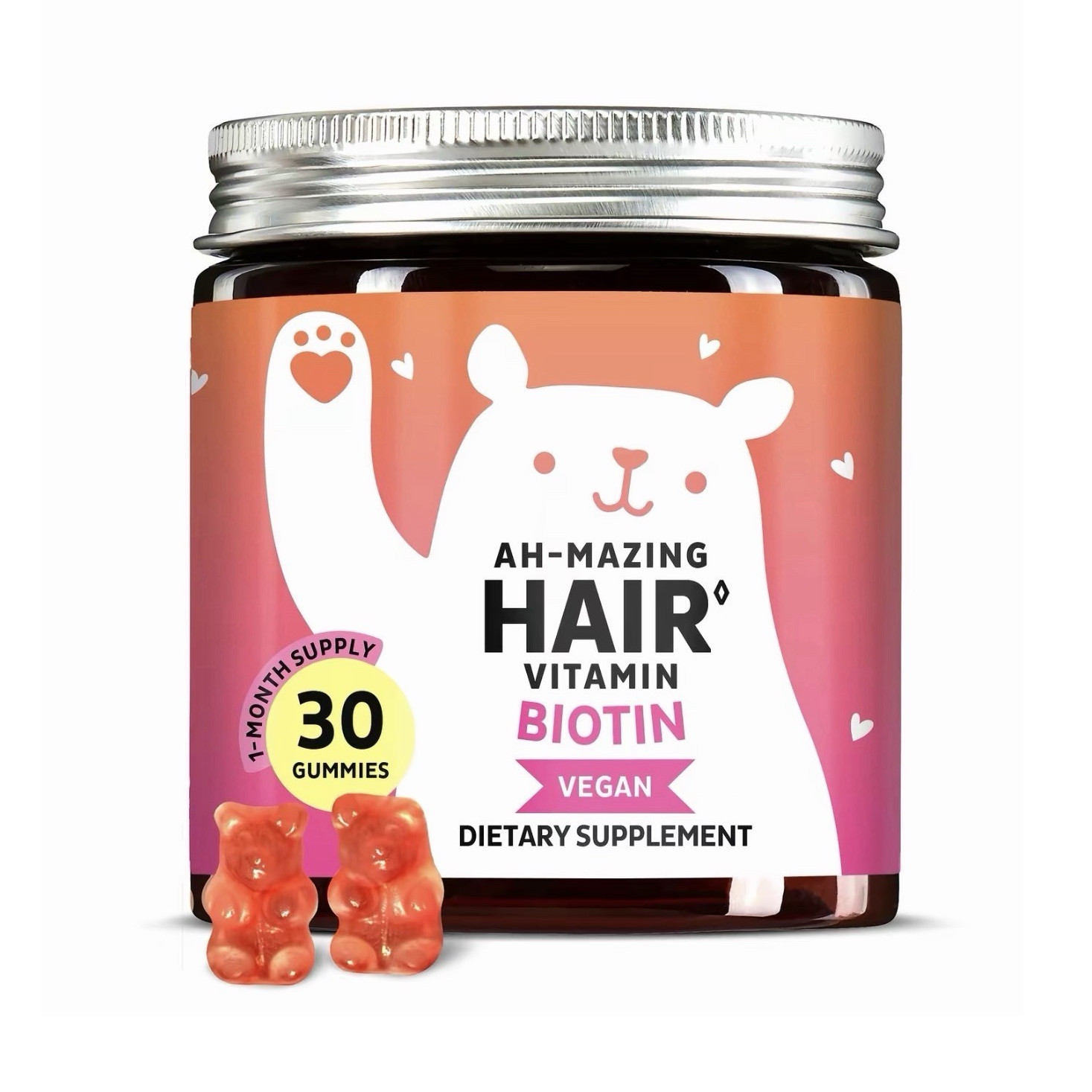 Bears with Benefits Biotin Gummies 5000mcg Hair Skin Nails Vegan 30 Count Supply