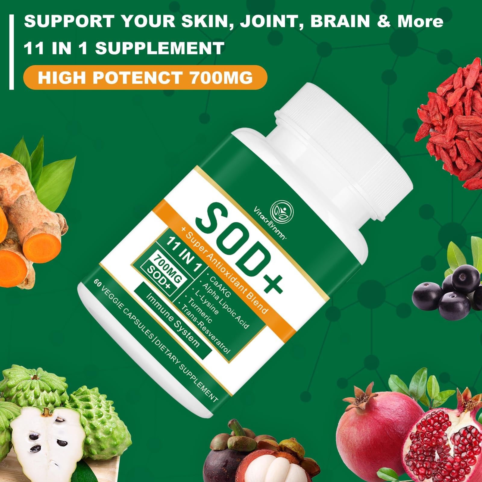 VITACRLLYNMN 700MG Sod Superoxide Dismutase Supplement – 1 Count (Pack of 60)
