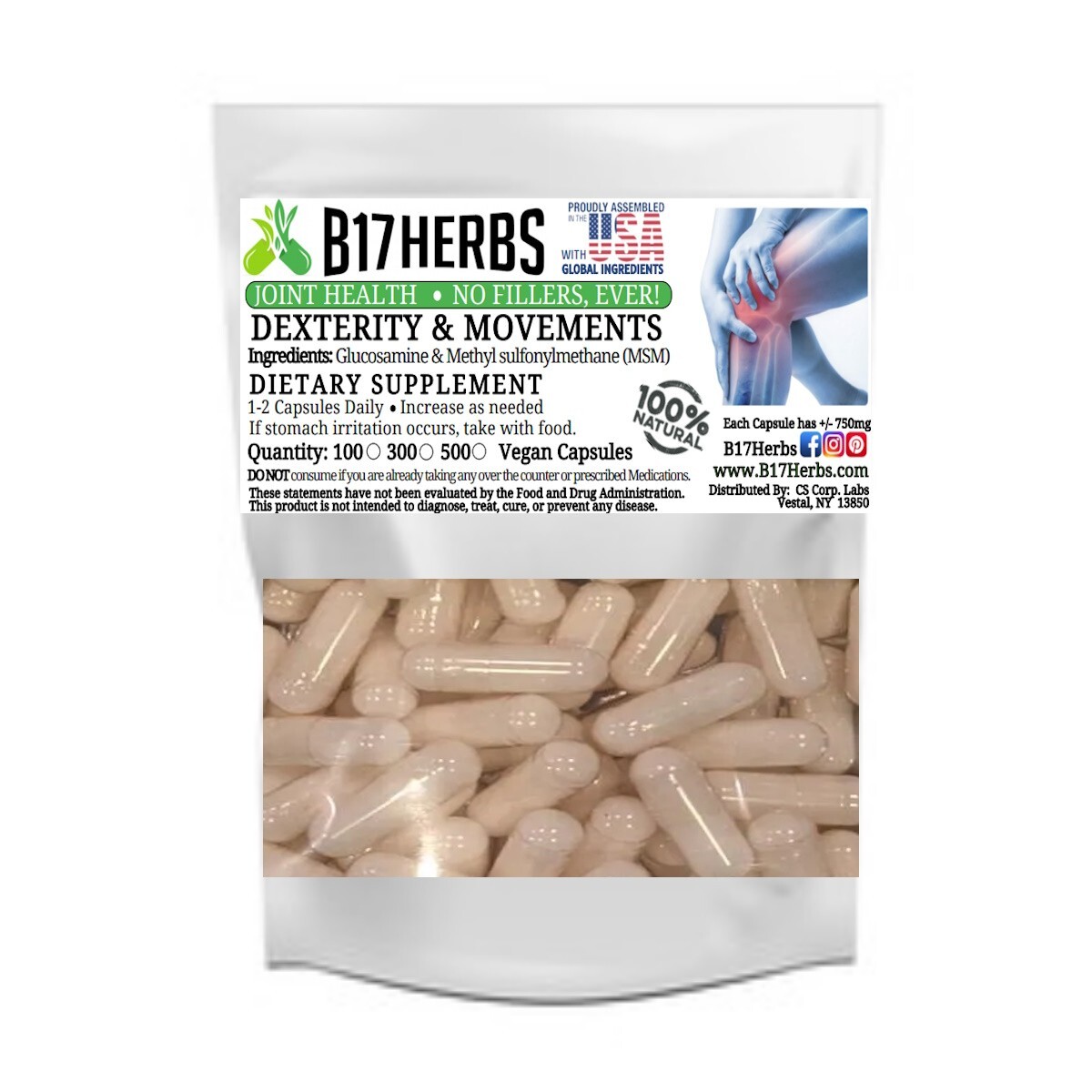 MSM and Glucosamine | 50:50 Ratio – 100 Veggie Capsules, 750mg