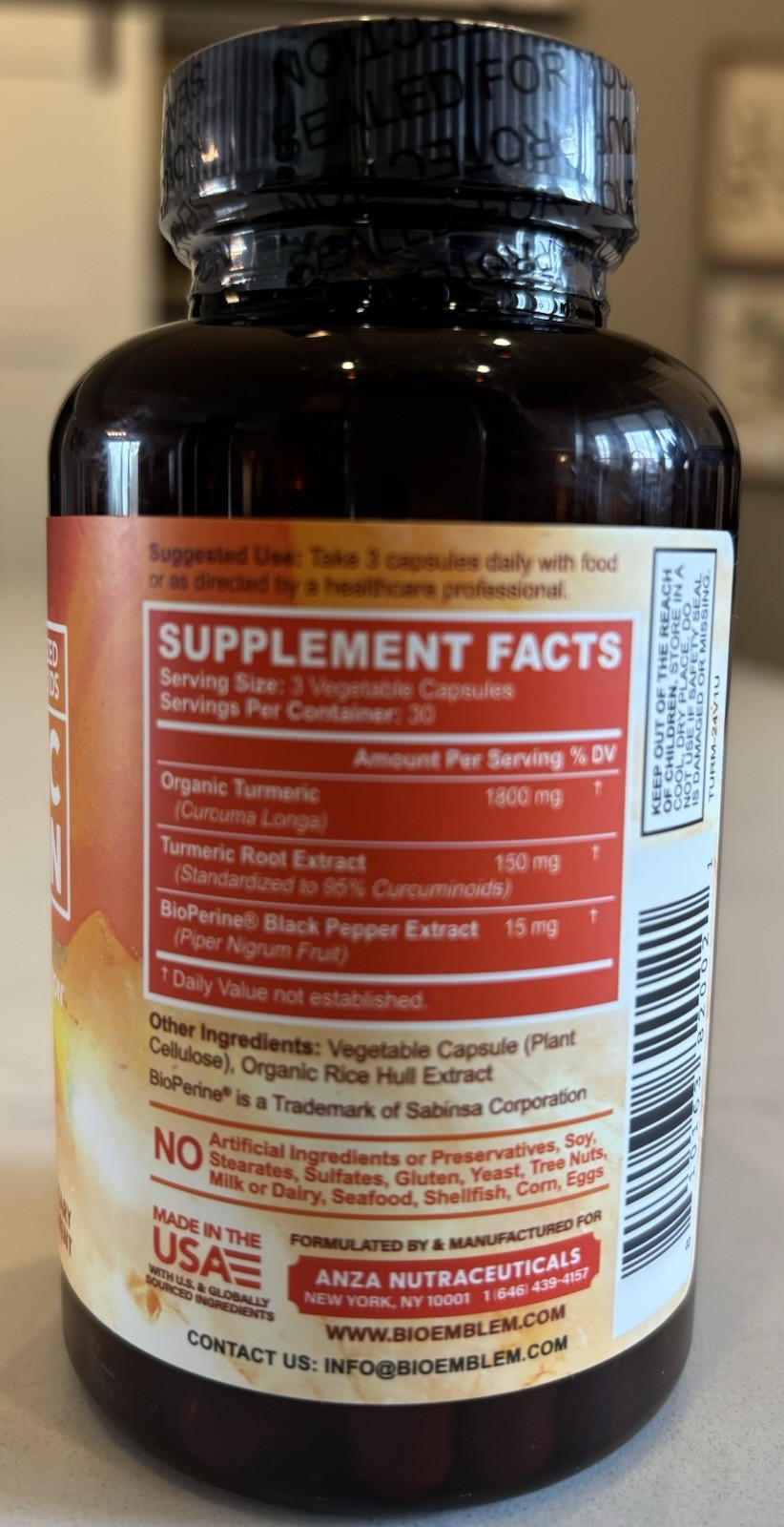 BioEmblem Turmeric Curcumin 1950mg with Bioperine 90 Capsules Exp 7/27