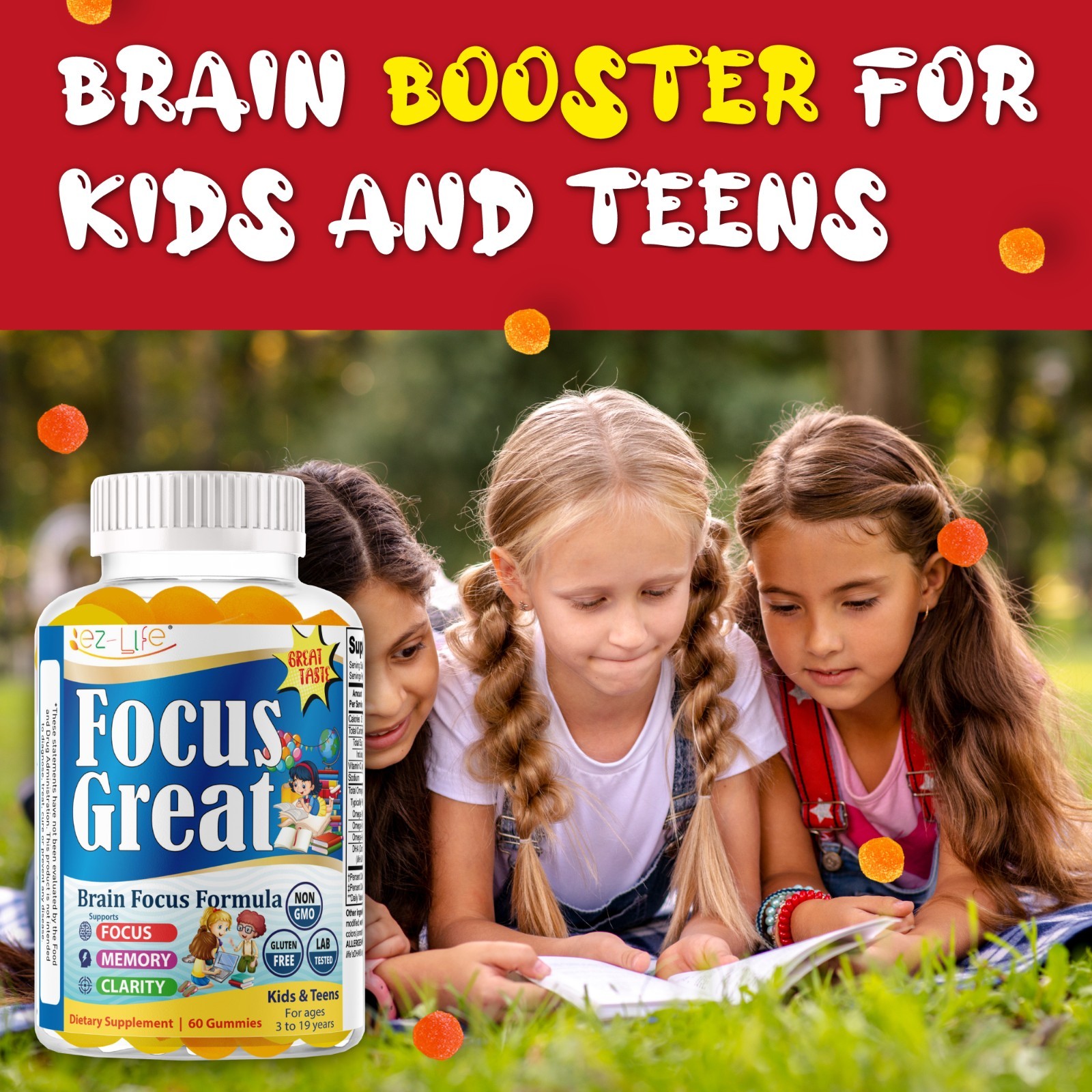 Focus Great Children DHA Gummies – Omega 3 for Kids-Focus Gummies for Teens-60