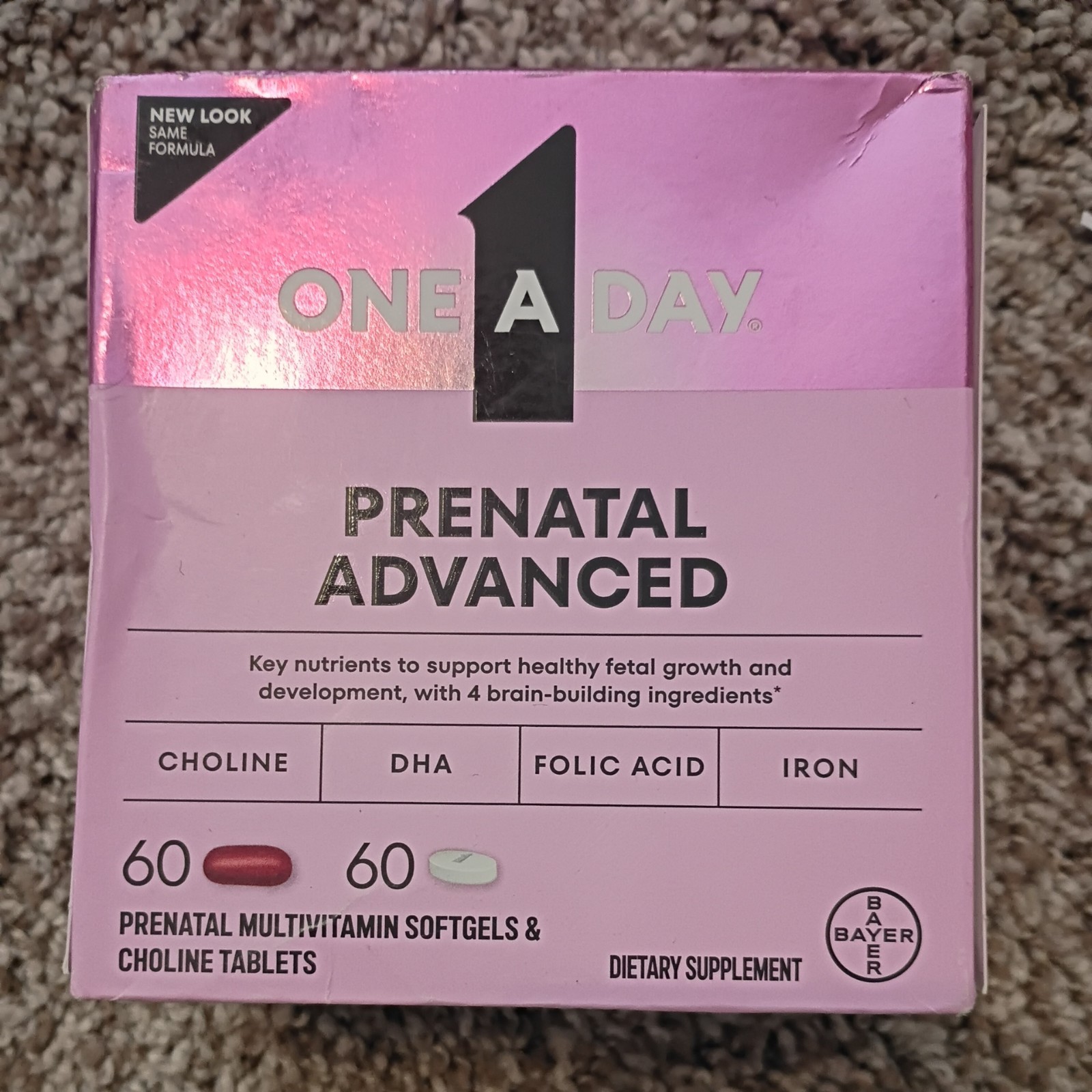 One A Day Advanced Prenatal Multivitamin with Choline 60+60 Count Exp 02/2027