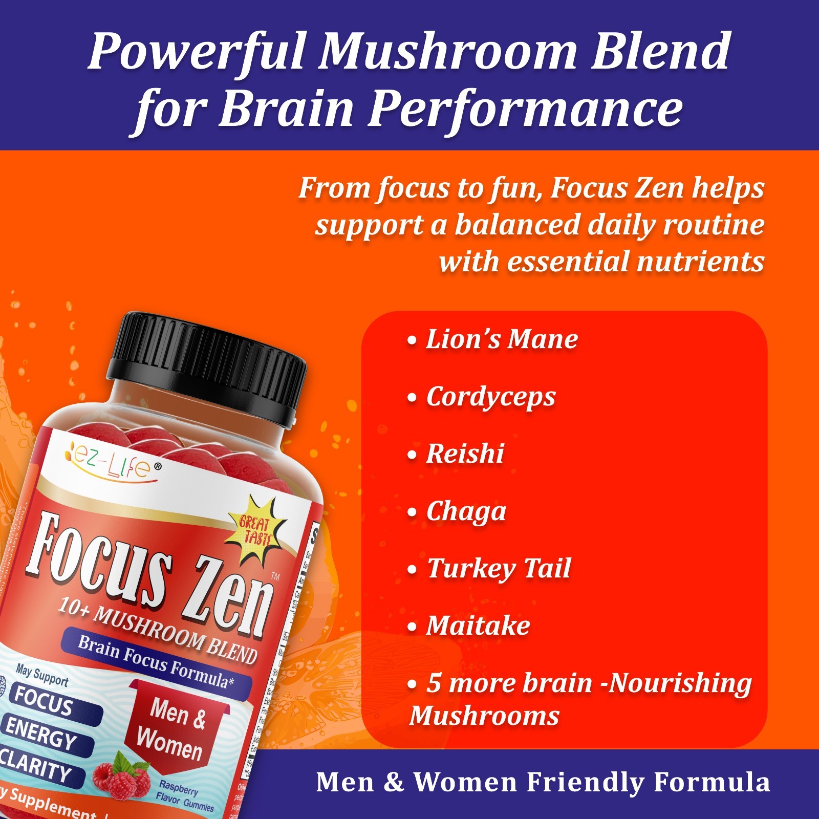 Mushroom Supplement Support Mental Alertness, Brain Health Mental Clarity, Focus