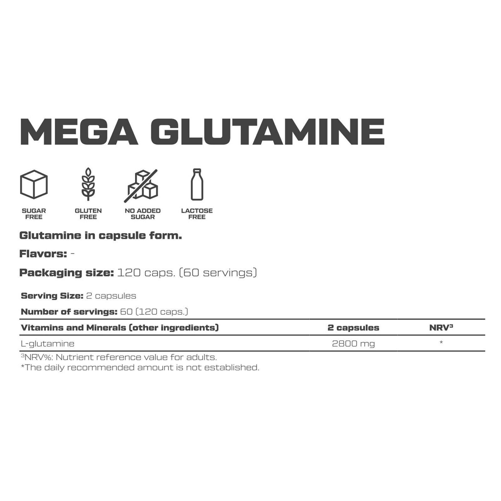 MEGA GLUTAMINE- 120 Caps – Accelerated muscle recovery, balance, intense workout
