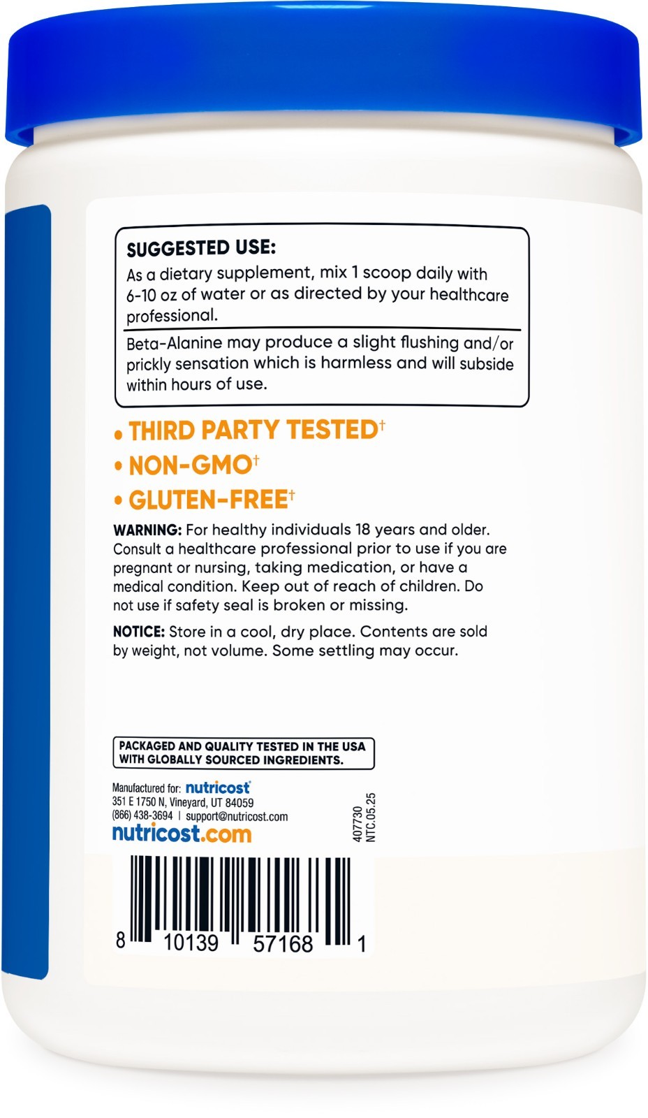 Nutricost Beta Alanine Powder 500 Grams – Pure Beta-Alanine