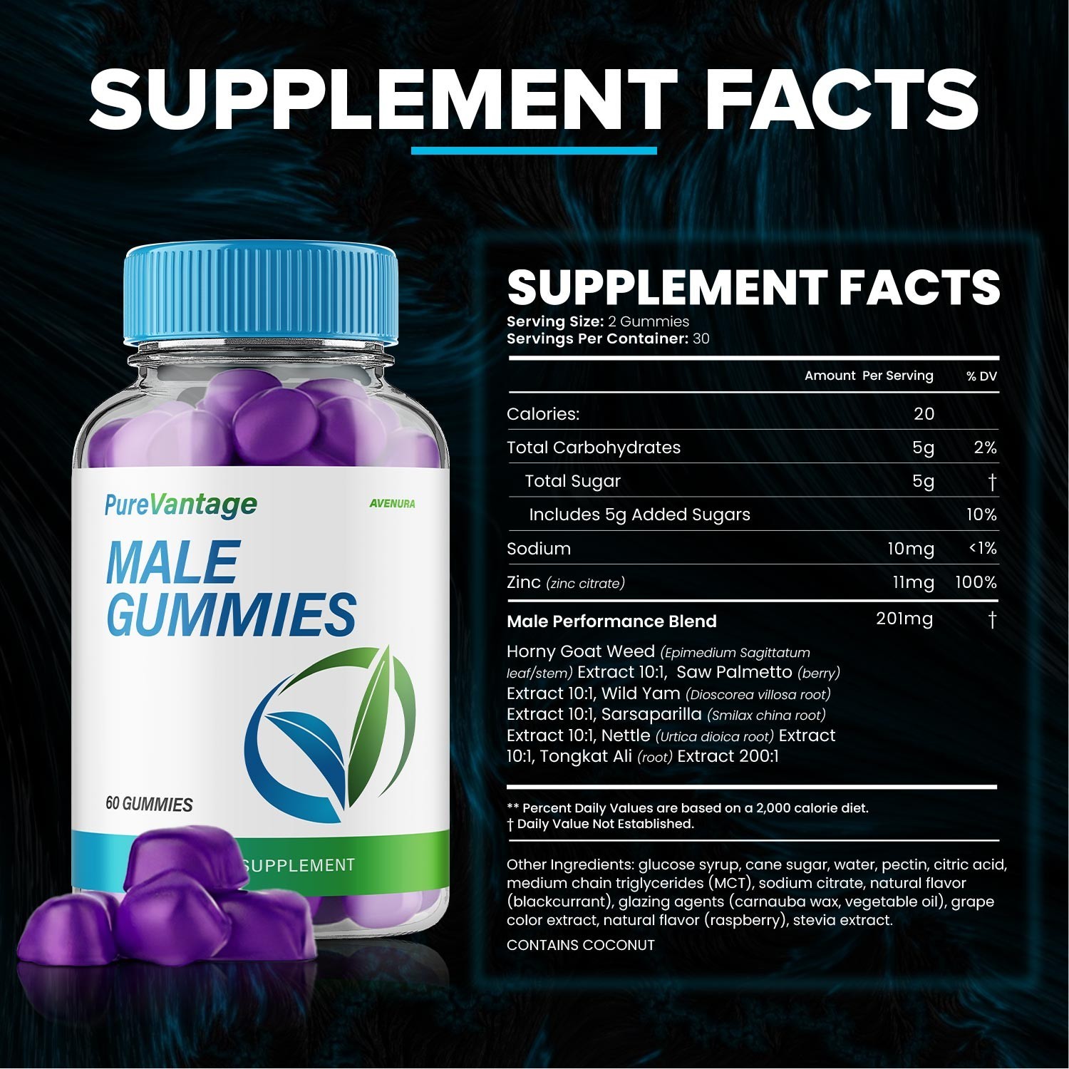 (1 Pack) PureVantage Gummies for Men – Pure Vantage Gummy Natural Blend Vitamins
