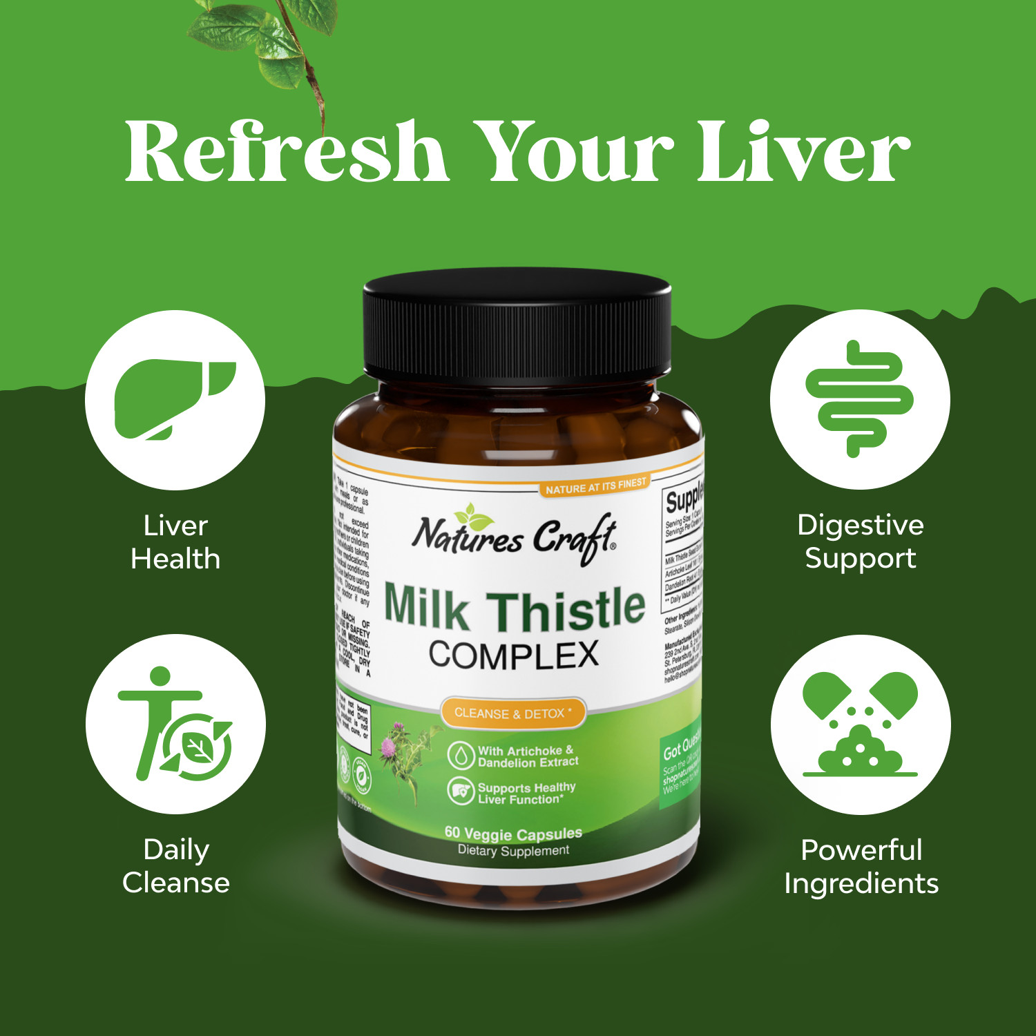 Liver Support Milk Thistle Supplement for Liver Cleanse Detox & Repair 60ct