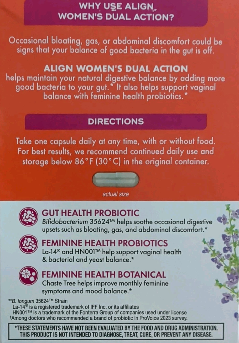 Lot of 2 Align Womens Dual Action Probiotic & Botanical 28×2=56 Ct Caps Exp 6/26