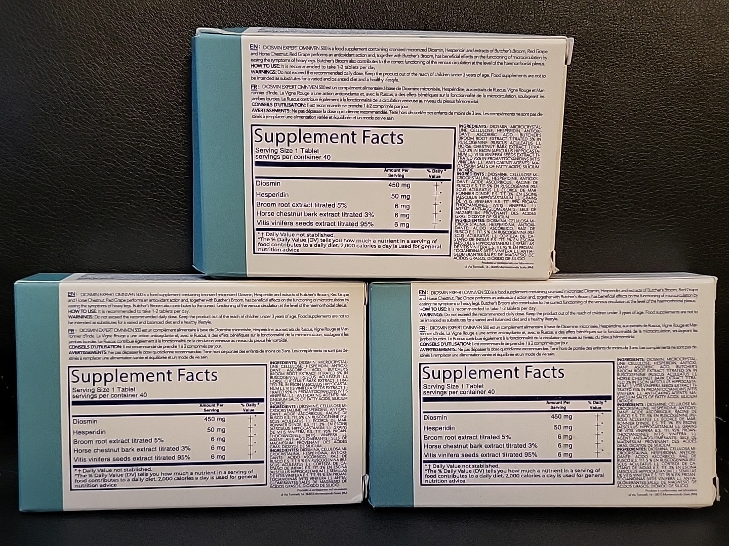 3pk Dulac Diosmin Expert Omniven 500 40 Tabs Leg Circulation Support EXP 01/2027