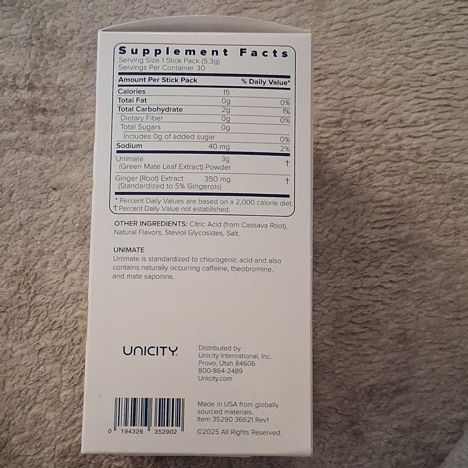 Unicity Unimate Yerba Mate Ginger Lemon Drink Mix Ultra-Concentrated 30 Packs