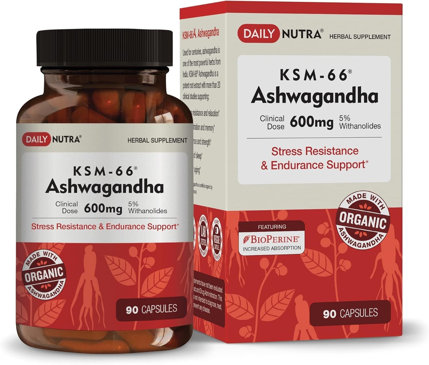 Ashwagandha 600mg KSM-66 Organic Root Extract 90 Capsules Supplement