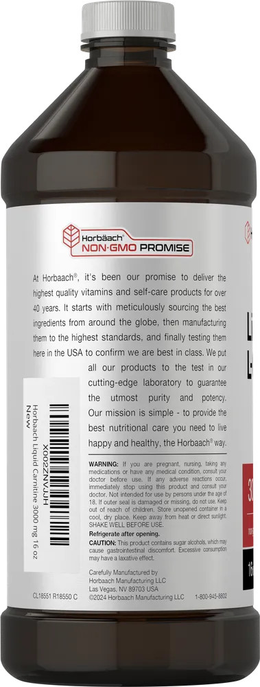 L-Carnitine Liquid 16 oz | 3000 mg | Berry Flavor | Vegetarian | by Horbaach
