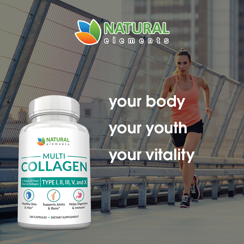 Collagen Capsules – Collagen Pills – 2 Month Supply – Type I, II, III, V, X