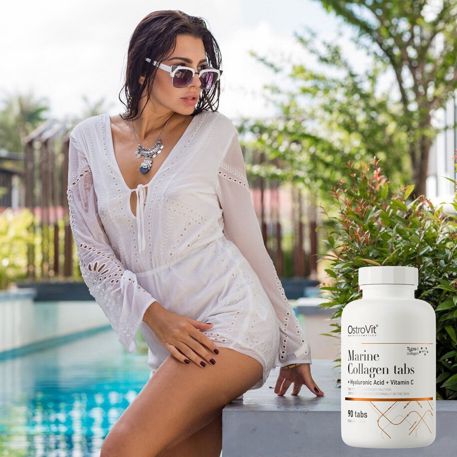 MARINE COLLAGEN with HYALURONIC ACID + VITAMIN C – 90-180 Tabs – skin hair nails