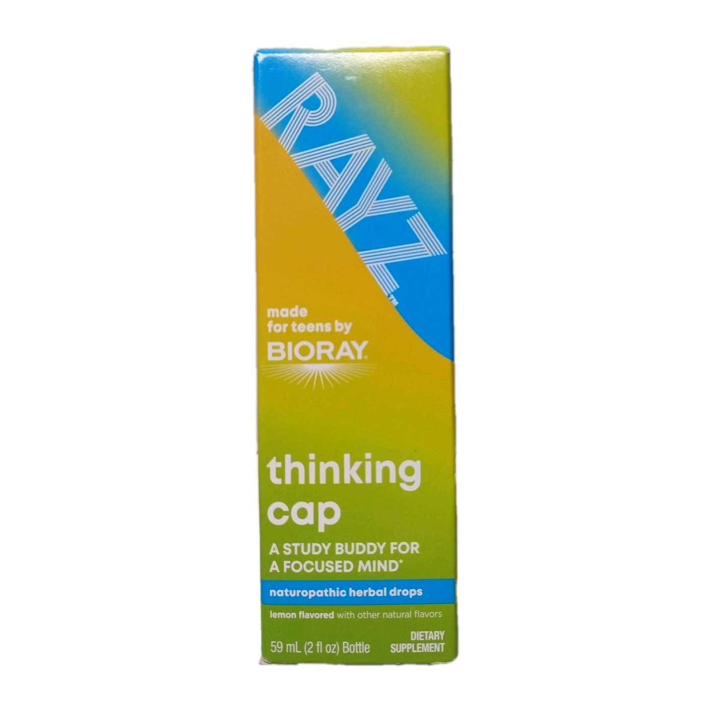 Rayz Thinking Cap Herbal Drops Lemon 2oz Naturopathic Study Focus Supplement New