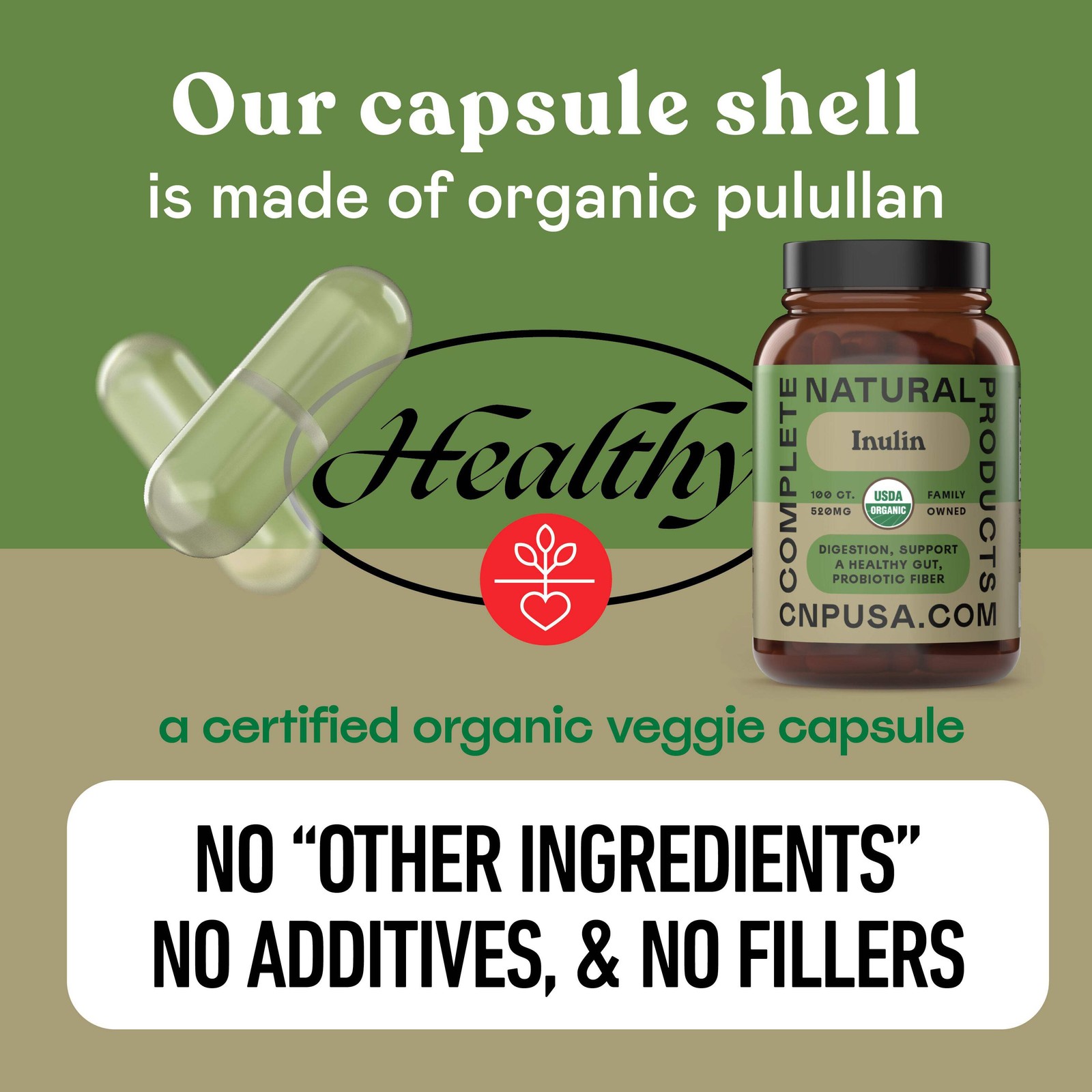 Organic Inulin Capsules – 520mg 100 Pills, Organic Jerusalem Artichoke Inulin