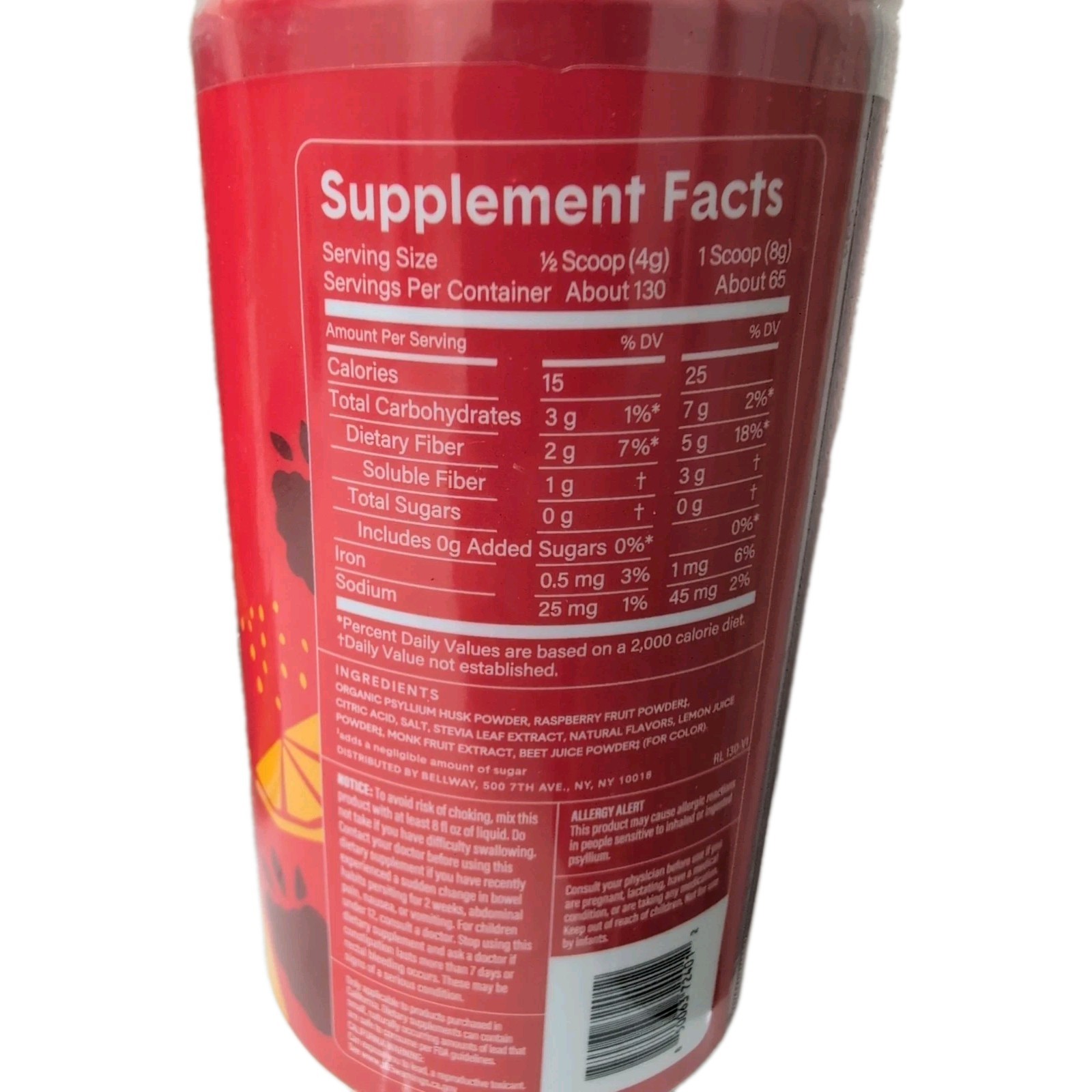 Raspberry Lemon Bellway Super Fiber + Fruit Psyllium Husk Supplement Lot Of 2