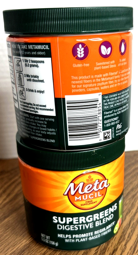 (2) Metamucil SuperGreens Digestive Blend Powder – Kiwi Apple Flavor 01/2027