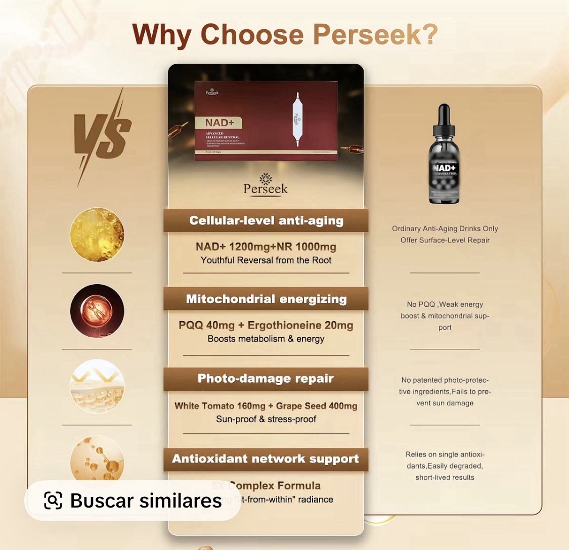Perseek NAD+ Advanced Liquid Vials 10 Count Anti-Aging Antioxidant Support