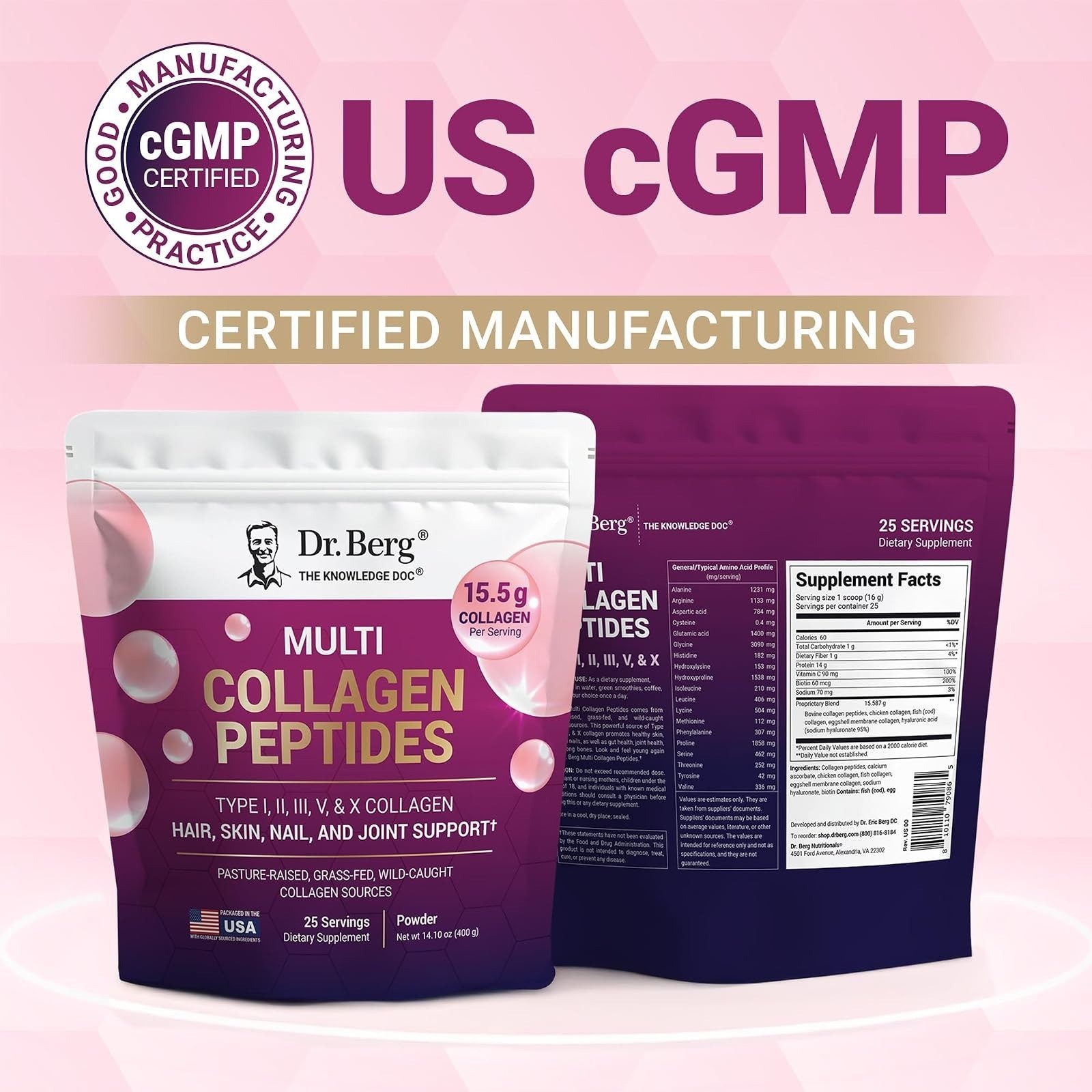 Dr. Berg Multi Collagen Peptides Powder Types I II III V X 25 Servings