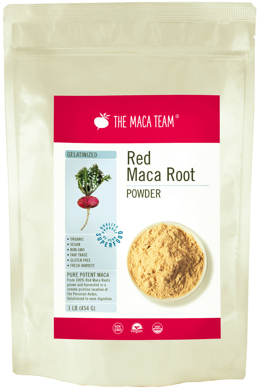 Gelatinized Red Maca Root Powder – Certified Organic, Fair Trade, GMO-Free
