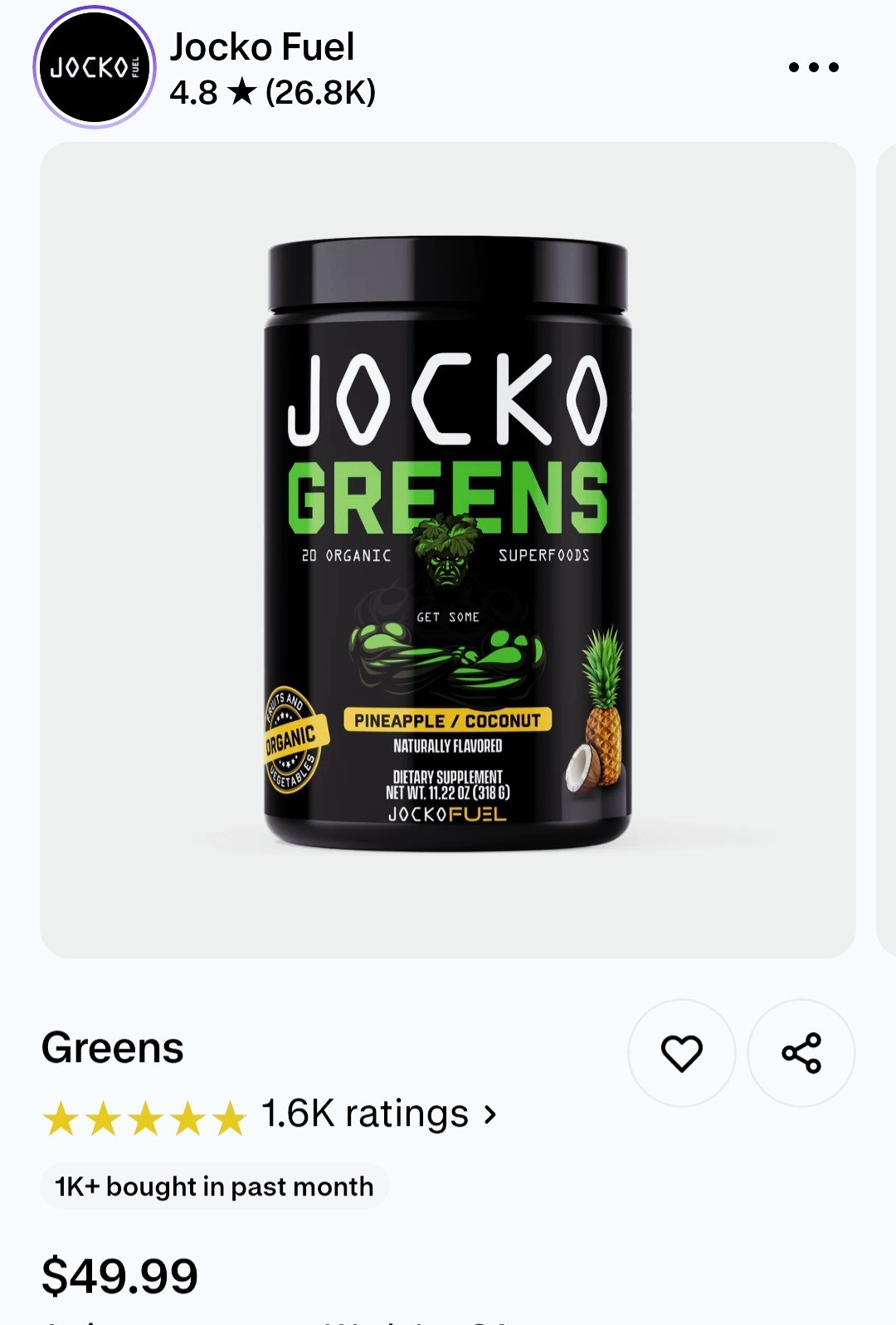 2 Jocko Fuel Greens, Pineapple Coconut🥥🍍 Organic Superfood, 30 Serv, 02/2027✨️
