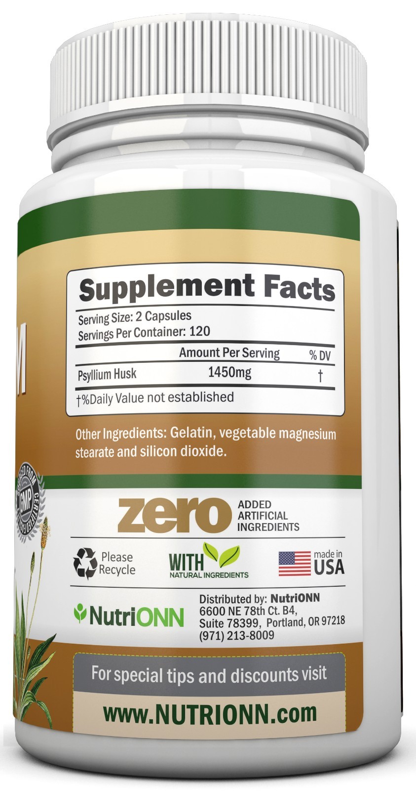 PSYLLIUM HUSK CAPSULES – 1450mg Per Serving – 240 Capsules – Premium Product