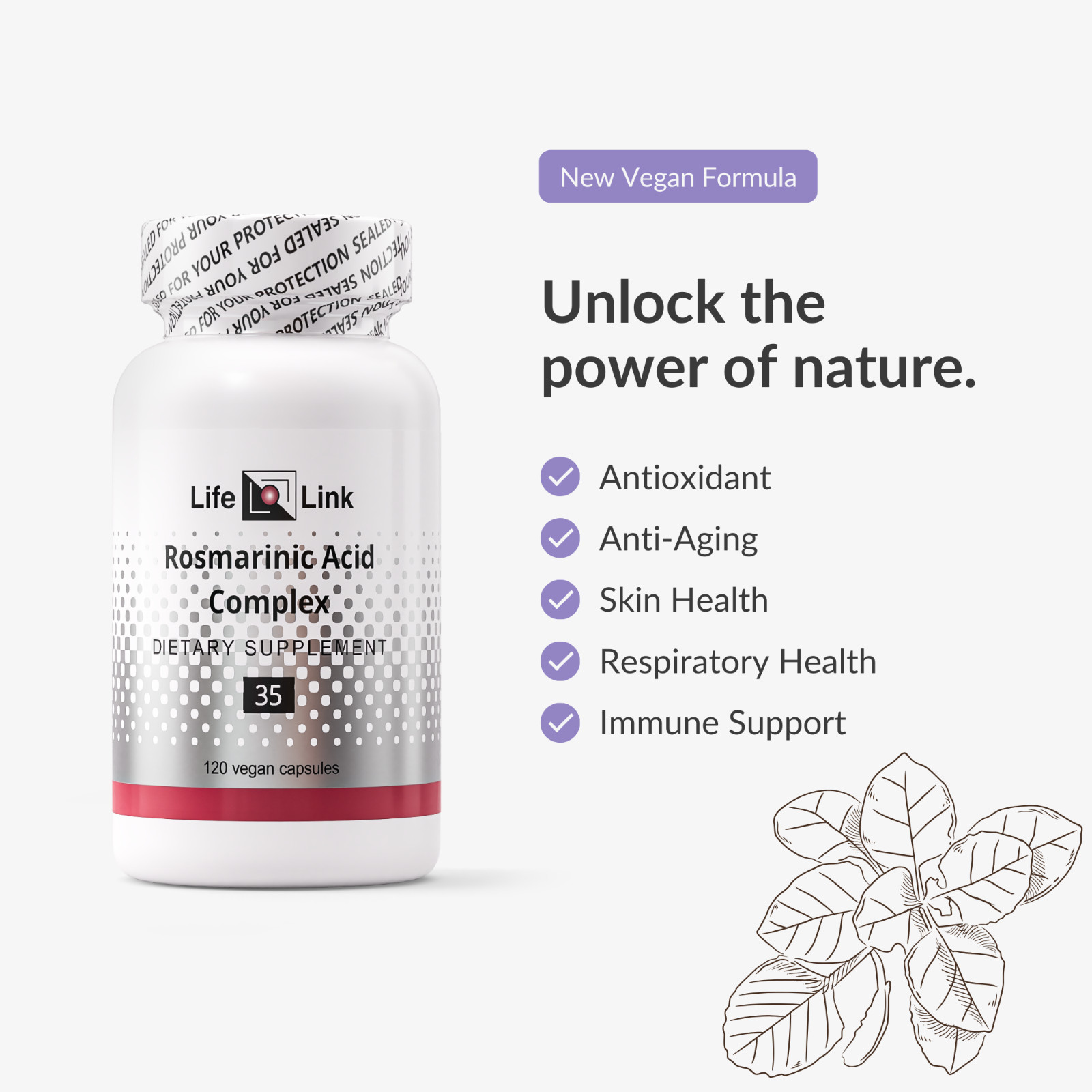 LifeLink Rosmarinic Acid Complex | 120 capsules | Vegan, Non-GMO, Gluten Free