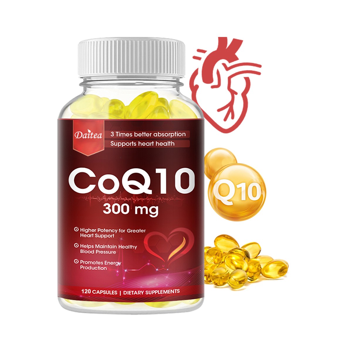 300mg CoQ10 Capsules,Triple Absorption,Cardiovascular Health, Boost Energy 120CT