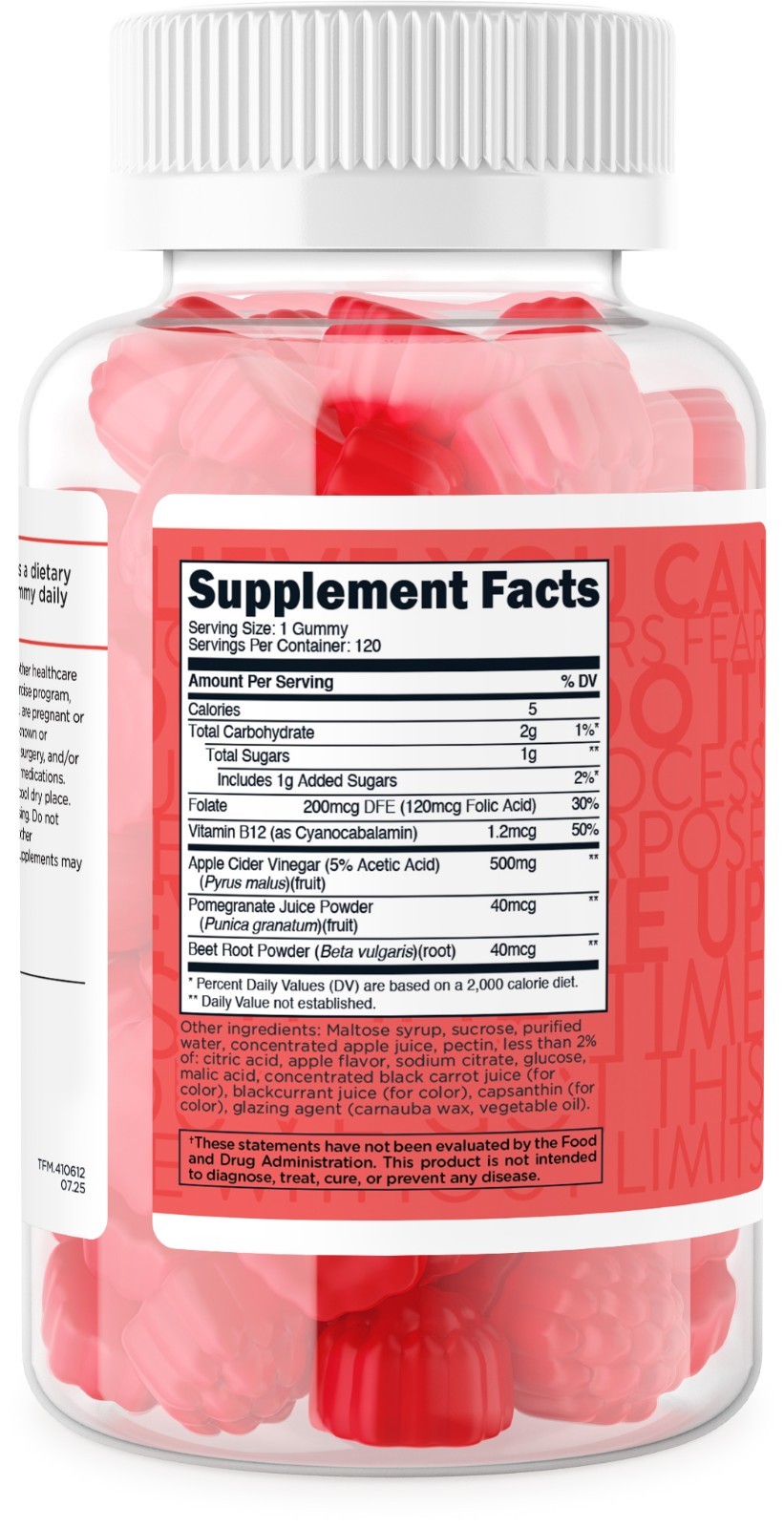 TransformHQ Apple Cider Vinegar Gummies (120 Servings, 500mg Per Serving)