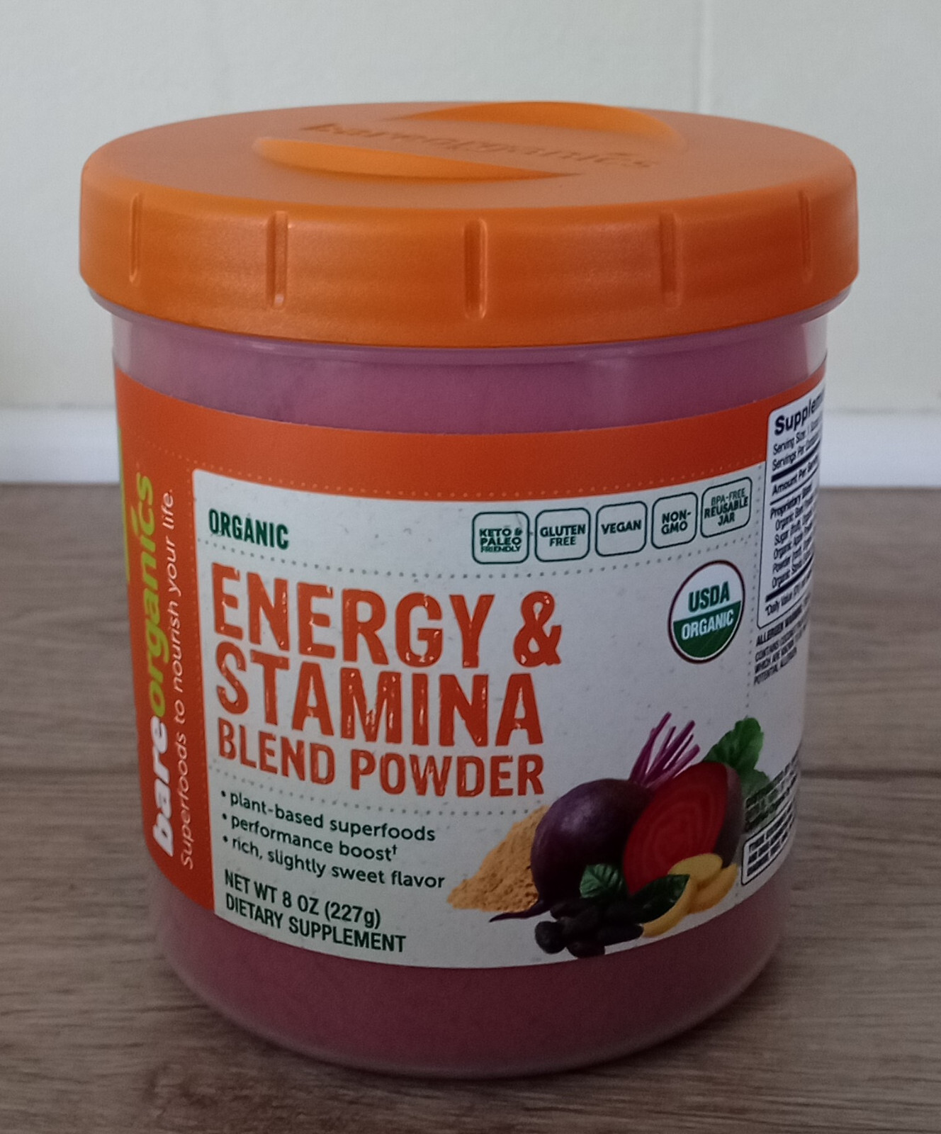 BareOrganics -Organic Energy & Stamina Blend Powder Dietary Supplement 8 oz 1/27