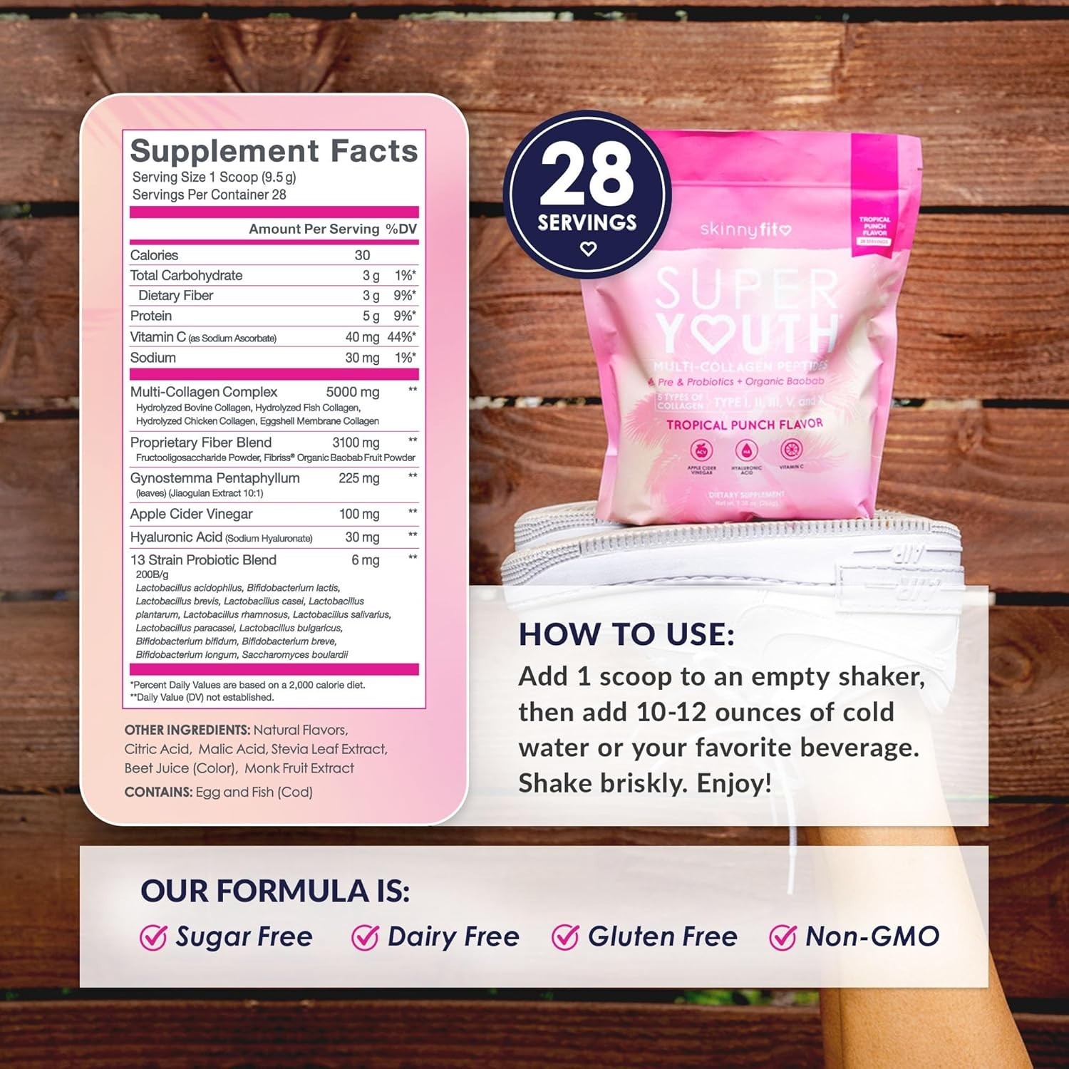 SkinnyFit Super Youth Multi Collagen Peptides Powder Women 28 Serving