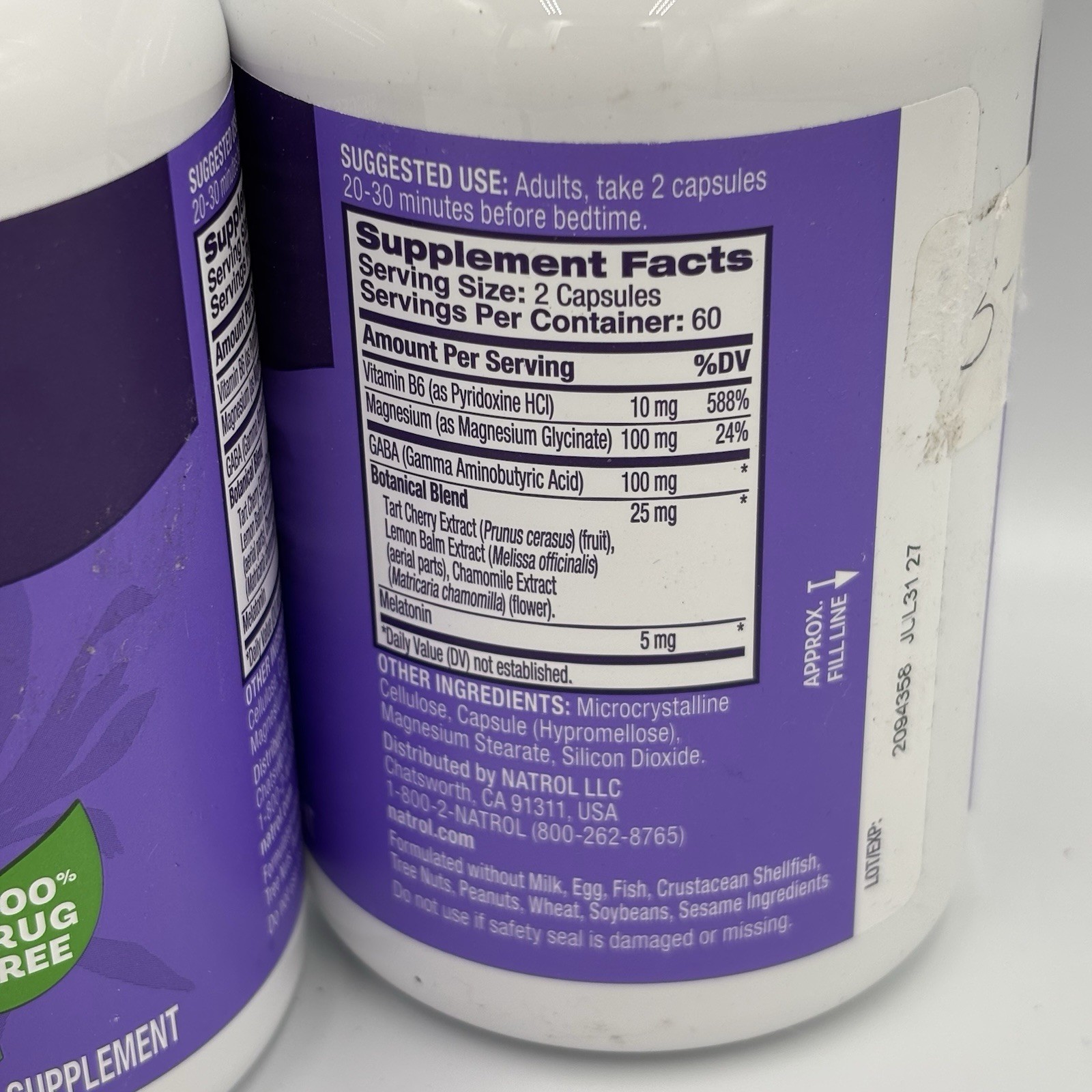 Natrol Sleep & Restore Magnesium GABA Melatonin 5mg 120 Caps Drug-Free Exp 7/27