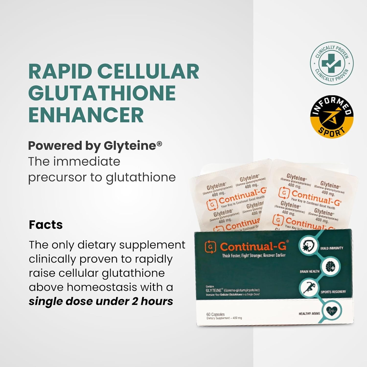 CONTINUAL-G Glyteine 400 mg Capsules Cellular‑Enhancing Glutathione Supplement