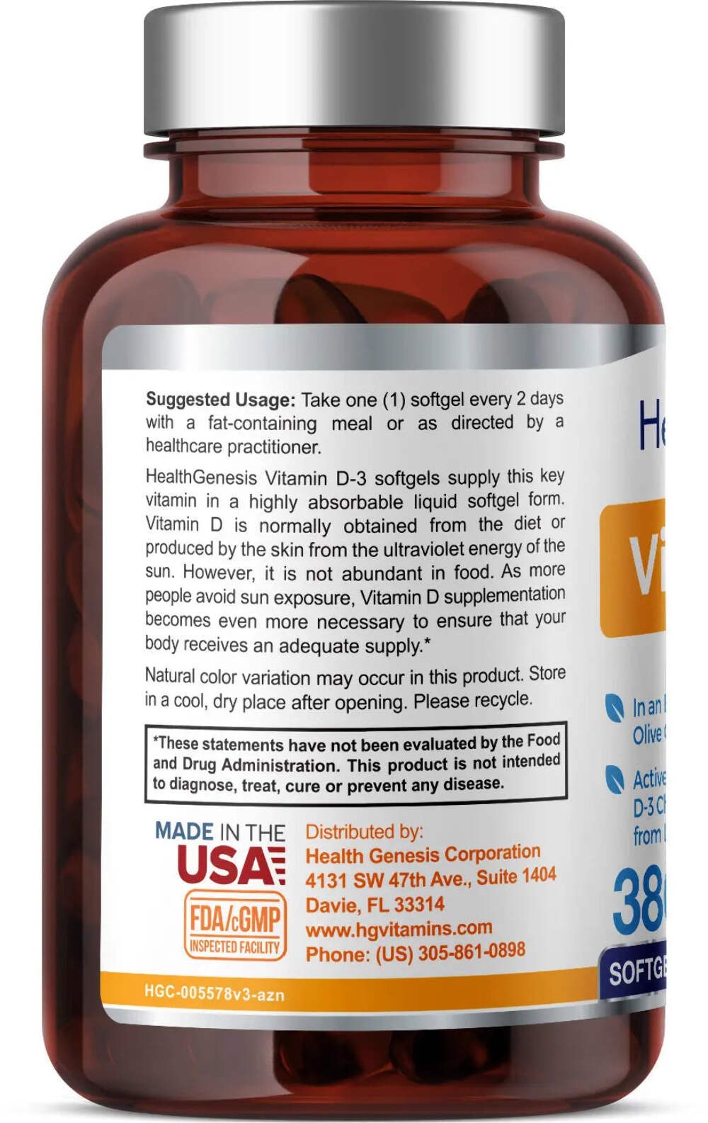 Health Genesis Vitamin D-3 10000 IU 380 Softgels