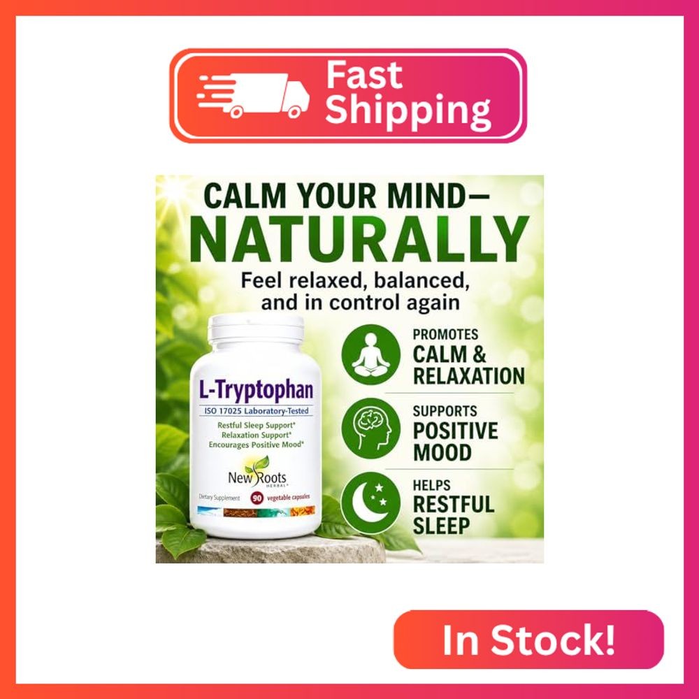 New Roots Herbal – L-Tryptophan 220mg 90 Capsules, 90-Day Supply – Essential Ami