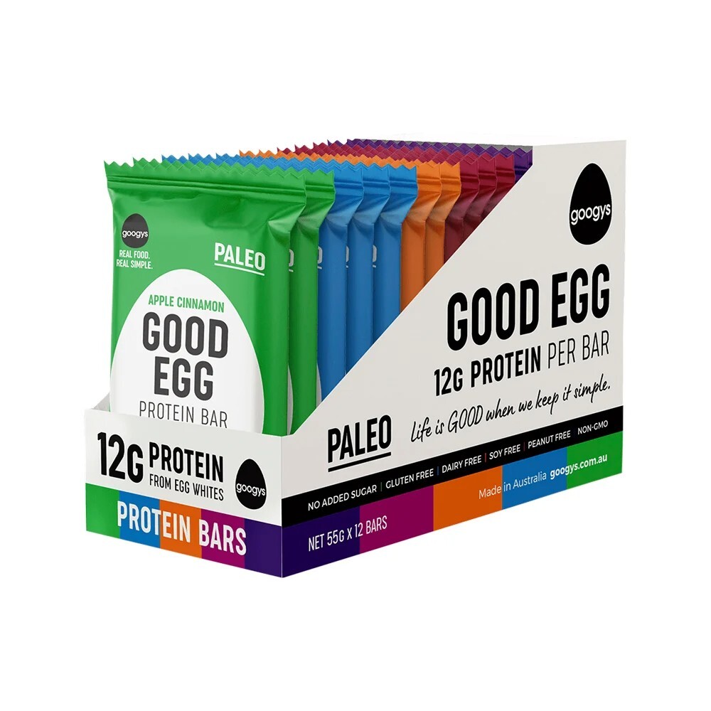 New Googys Good Egg Protein Bar Mixed 55g x 12 Bars
