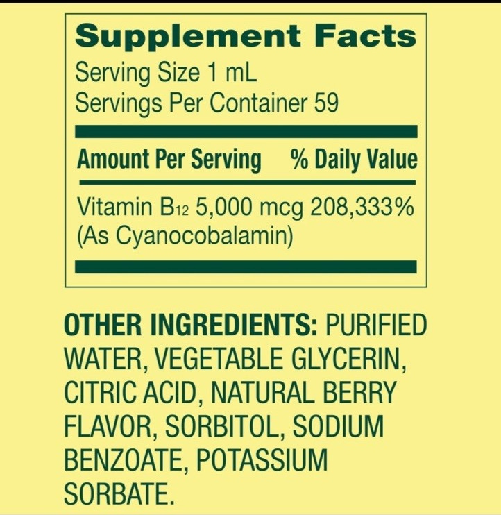 Spring Valley Liquid Vitamin B12 5000 mcg Extra Strength 2 oz – 2 Pack